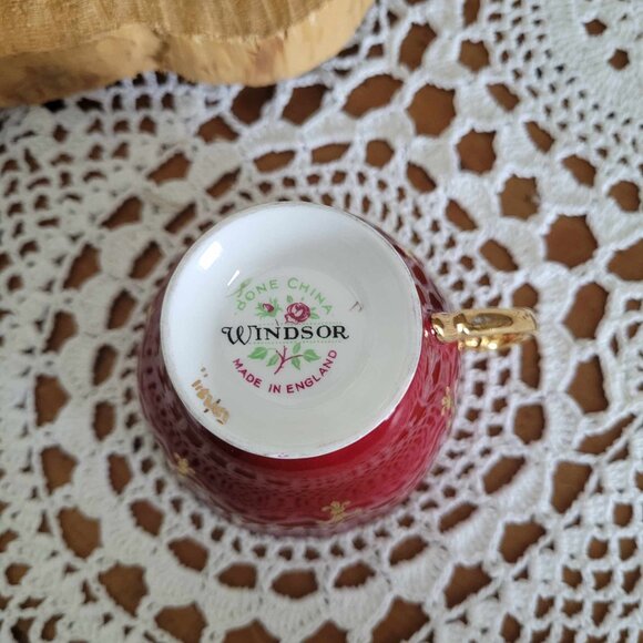WINDSOR - Vintage Burgundy Red & Gold Porcelain Tea Cup - Picture 6 of 12